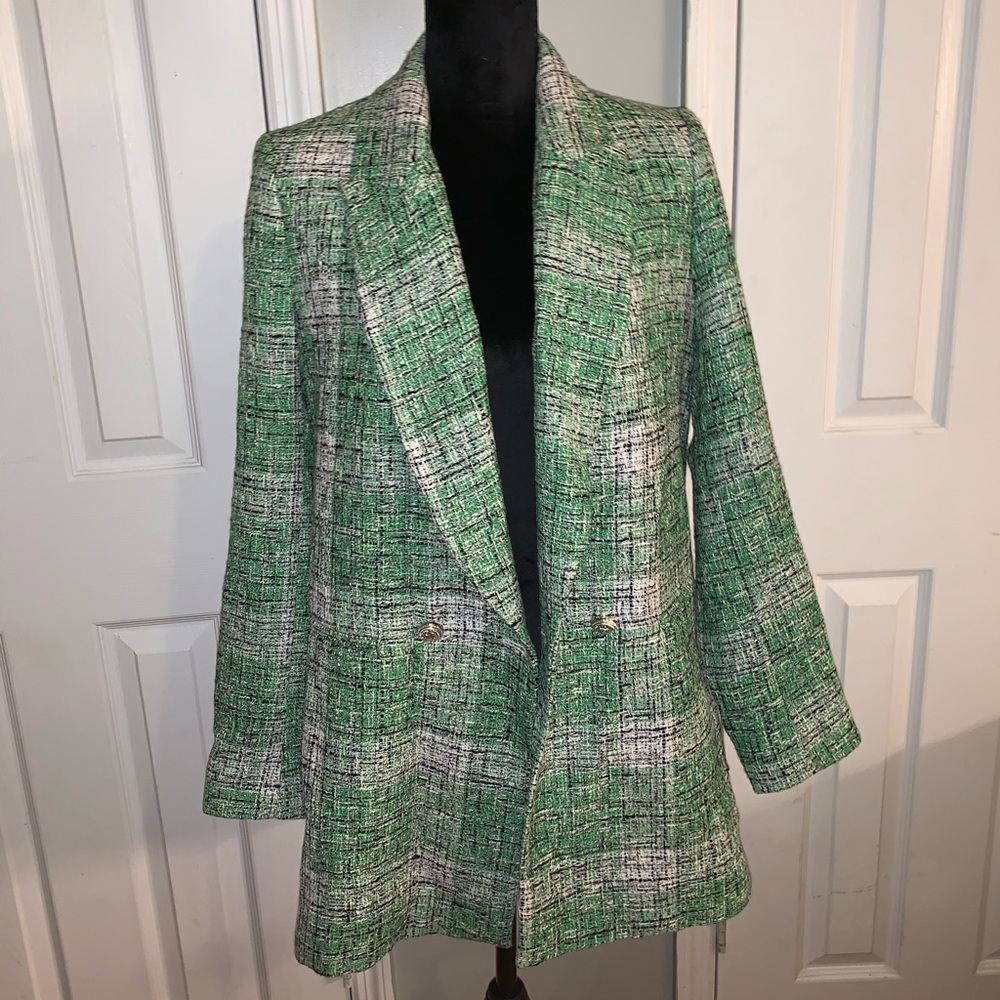Zara plaid green coat sz Medium